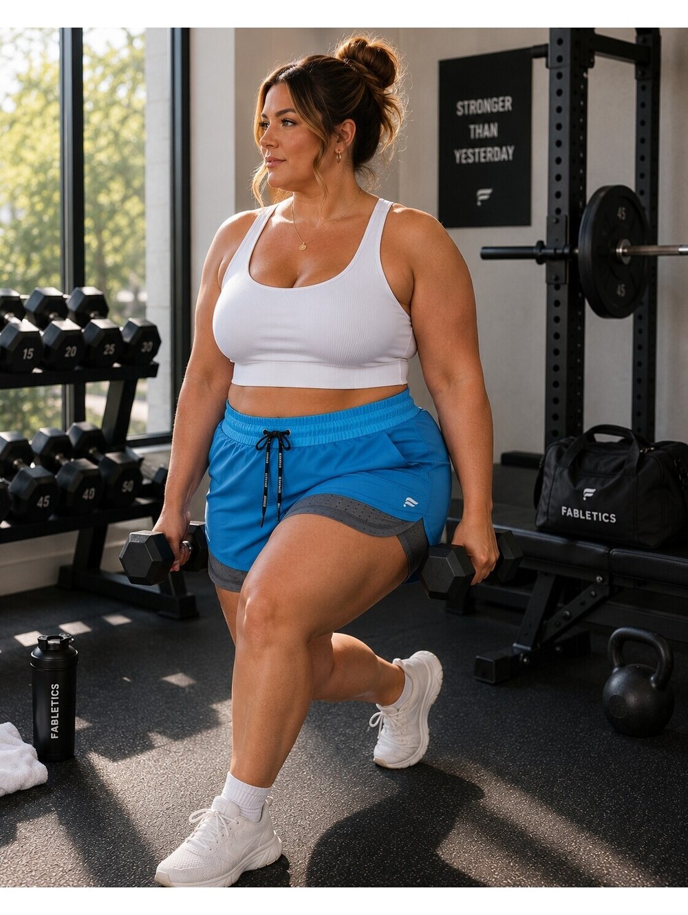 Fabletics XL Blue 2-in-1 Running Shorts Built In Compression Liner Athletic